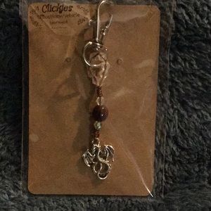 Beautiful handmade dragon keychain with crystals and dark stone